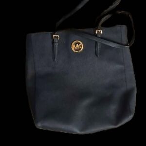 Michael Kors Dark Blue Shoulder Bag with Gold Accents